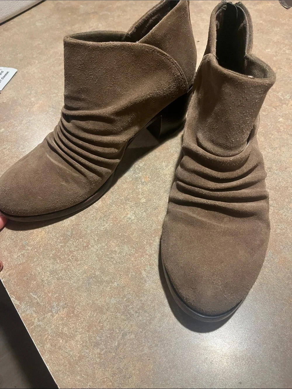Women’s Brown Suede Ankle Booties - Classic Ruched Design